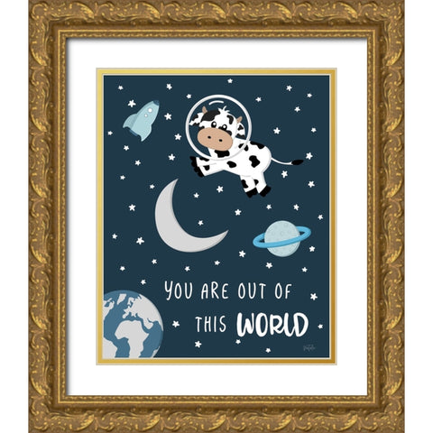 Cow in Space II Gold Ornate Wood Framed Art Print with Double Matting by Carpentieri, Natalie
