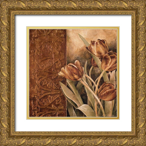 Copper Tulips I Gold Ornate Wood Framed Art Print with Double Matting by Thompson, Linda