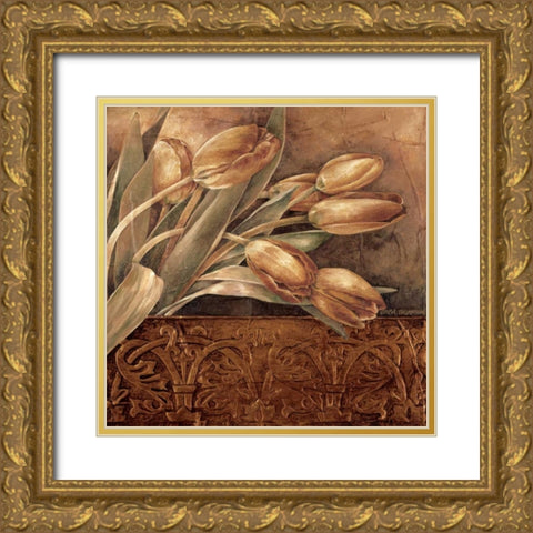 Copper Tulips II Gold Ornate Wood Framed Art Print with Double Matting by Thompson, Linda