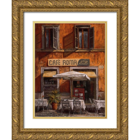 Cafe Roma Gold Ornate Wood Framed Art Print with Double Matting by Surridge, Malcolm
