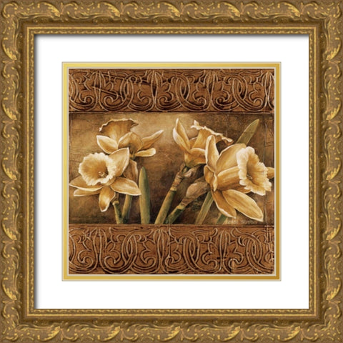 Golden Daffodils I Gold Ornate Wood Framed Art Print with Double Matting by Thompson, Linda