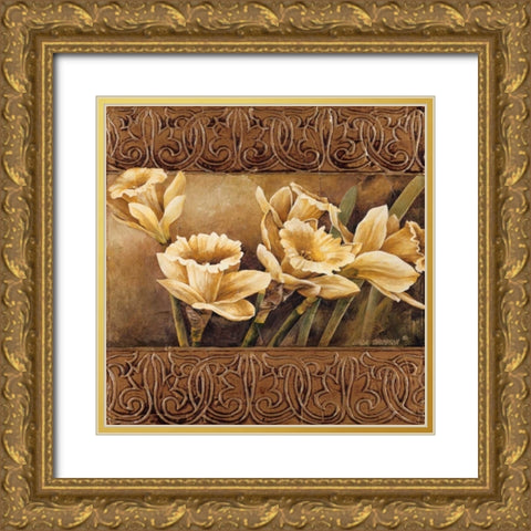Golden Daffodils II Gold Ornate Wood Framed Art Print with Double Matting by Thompson, Linda