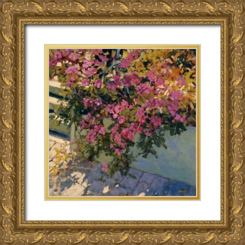 Steps and Summer Flowers Gold Ornate Wood Framed Art Print with Double Matting by Craig, Philip
