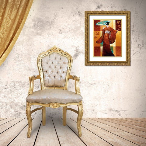 Misaki Gold Ornate Wood Framed Art Print with Double Matting by Mallett, Keith