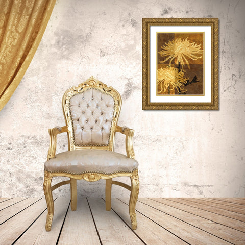 Golden Mums II Gold Ornate Wood Framed Art Print with Double Matting by Mallett, Keith