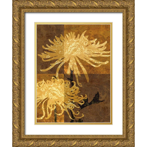 Golden Mums II Gold Ornate Wood Framed Art Print with Double Matting by Mallett, Keith