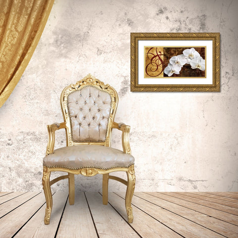 Moonlit Orchids Gold Ornate Wood Framed Art Print with Double Matting by Mallett, Keith