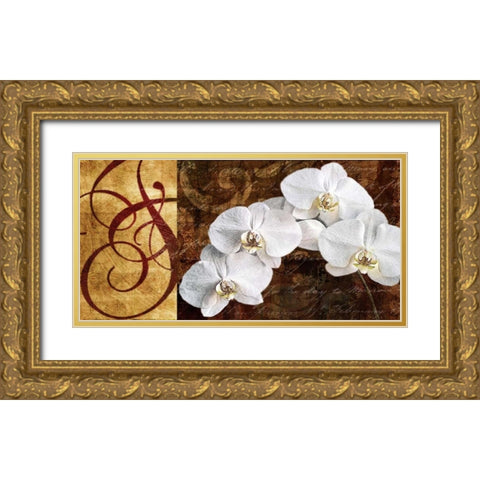Moonlit Orchids Gold Ornate Wood Framed Art Print with Double Matting by Mallett, Keith