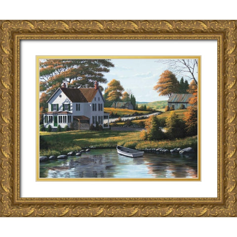 Along the Riverbank Gold Ornate Wood Framed Art Print with Double Matting by Saunders, Bill