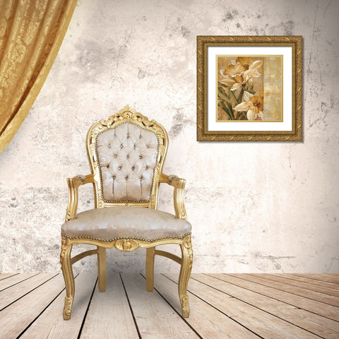 Champagne Daffodils I Gold Ornate Wood Framed Art Print with Double Matting by Thompson, Linda
