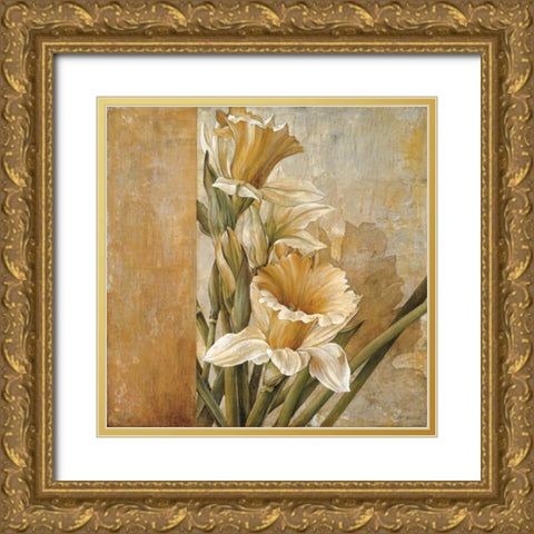 Champagne Daffodils II Gold Ornate Wood Framed Art Print with Double Matting by Thompson, Linda