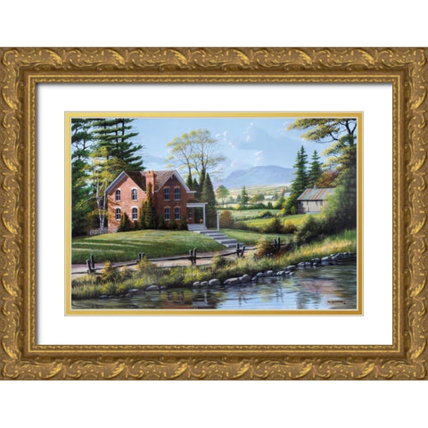 Fields of Gold and Green Gold Ornate Wood Framed Art Print with Double Matting by Saunders, Bill