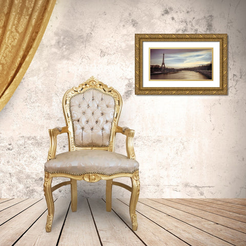 Paris Sunset Gold Ornate Wood Framed Art Print with Double Matting by Frank, Assaf