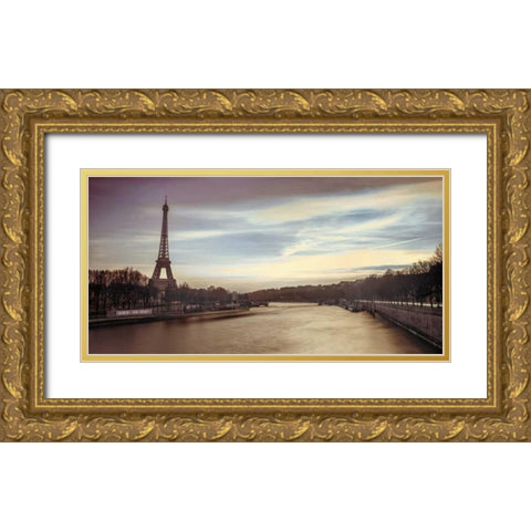 Paris Sunset Gold Ornate Wood Framed Art Print with Double Matting by Frank, Assaf