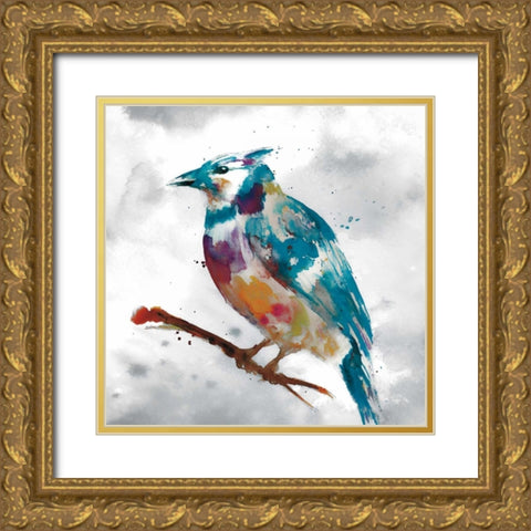 Blue Jay Gold Ornate Wood Framed Art Print with Double Matting by Fontaine, Stephanie