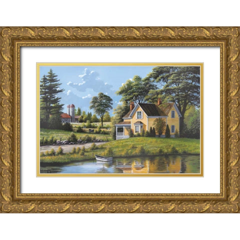 Yellow House Gold Ornate Wood Framed Art Print with Double Matting by Saunders, Bill