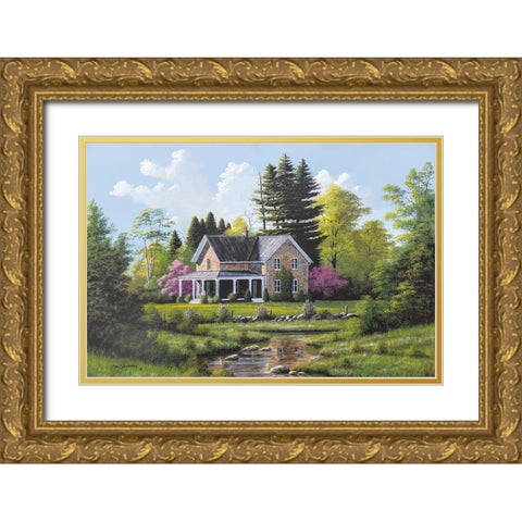 Rippling Stream Gold Ornate Wood Framed Art Print with Double Matting by Saunders, Bill