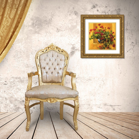 Ivy Geraniums Gold Ornate Wood Framed Art Print with Double Matting by Craig, Philip