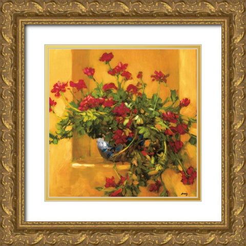 Ivy Geraniums Gold Ornate Wood Framed Art Print with Double Matting by Craig, Philip