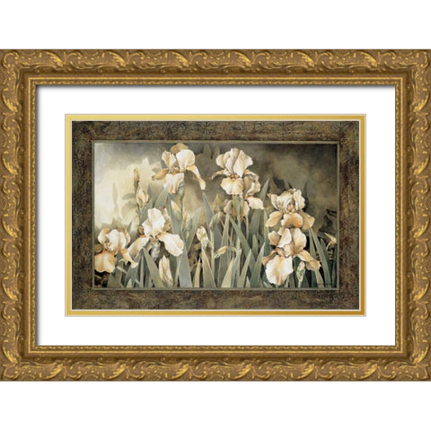 Field of Irises Gold Ornate Wood Framed Art Print with Double Matting by Thompson, Linda