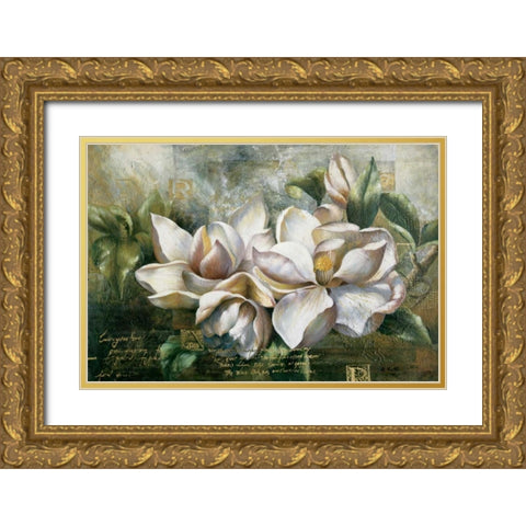 Dawning Magnolias Gold Ornate Wood Framed Art Print with Double Matting by Meng