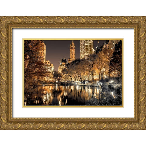 Central Park Glow Gold Ornate Wood Framed Art Print with Double Matting by Frank, Assaf