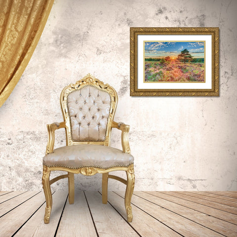 Heathland Sunset Gold Ornate Wood Framed Art Print with Double Matting by Frank, Assaf