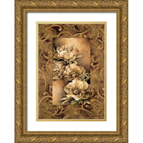 Poppies I Gold Ornate Wood Framed Art Print with Double Matting by Thompson, Linda