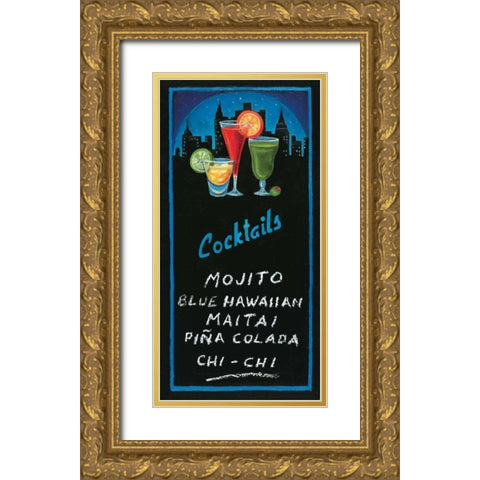 Cocktails Gold Ornate Wood Framed Art Print with Double Matting by Rafuse, Will