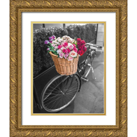 Basket of Flowers I Gold Ornate Wood Framed Art Print with Double Matting by Frank, Assaf