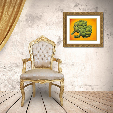 Two Artichokes Gold Ornate Wood Framed Art Print with Double Matting by Rafuse, Will