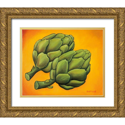 Two Artichokes Gold Ornate Wood Framed Art Print with Double Matting by Rafuse, Will