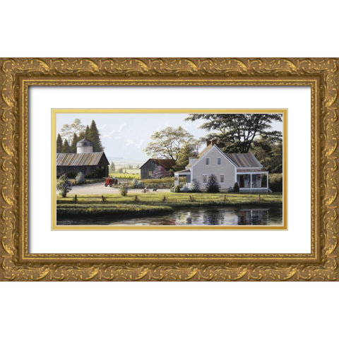 The Red Tractor Gold Ornate Wood Framed Art Print with Double Matting by Saunders, Bill