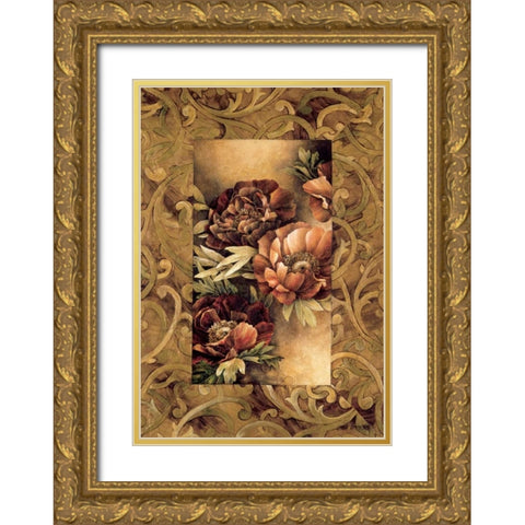 Poppies II Gold Ornate Wood Framed Art Print with Double Matting by Thompson, Linda