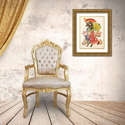 Sunflowers Gold Ornate Wood Framed Art Print with Double Matting by Mallett, Keith