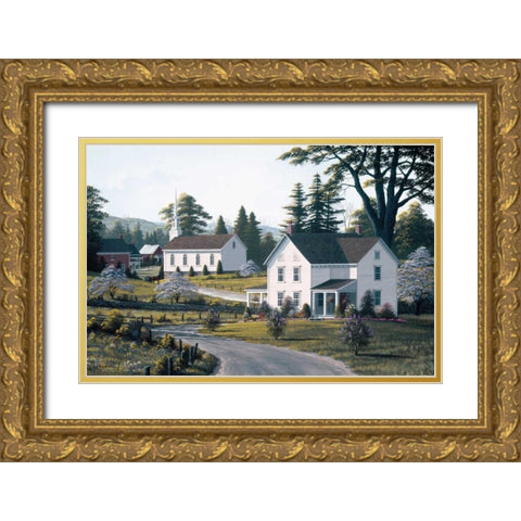 Apple Blossom Time Gold Ornate Wood Framed Art Print with Double Matting by Saunders, Bill