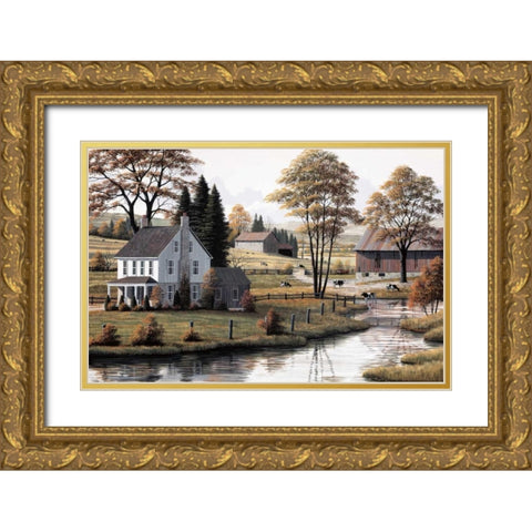Autumn Grazing Gold Ornate Wood Framed Art Print with Double Matting by Saunders, Bill