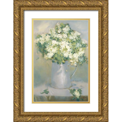 White Lilacs Gold Ornate Wood Framed Art Print with Double Matting by Dern, Andrea