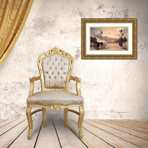 Winding the Skein Gold Ornate Wood Framed Art Print with Double Matting by Leighton, Lord Frederic