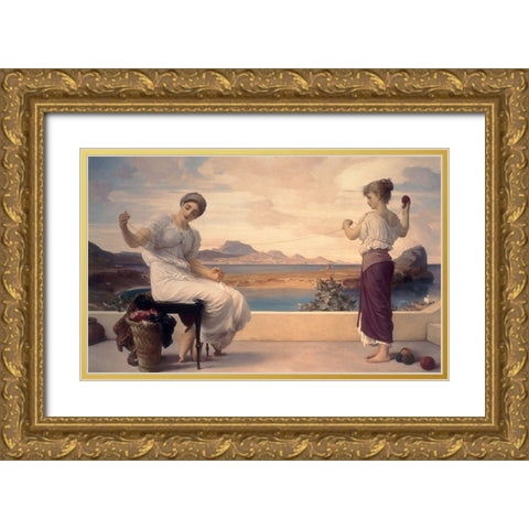 Winding the Skein Gold Ornate Wood Framed Art Print with Double Matting by Leighton, Lord Frederic