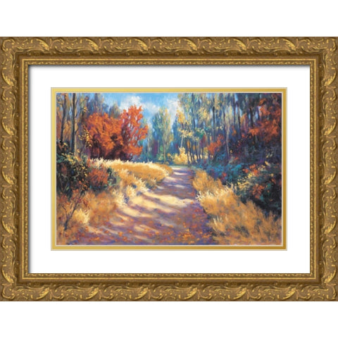 Early Autumn Trail Gold Ornate Wood Framed Art Print with Double Matting by McAdam, Bruce