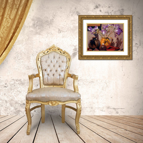 Freesia Floral Gold Ornate Wood Framed Art Print with Double Matting by Craig, Philip