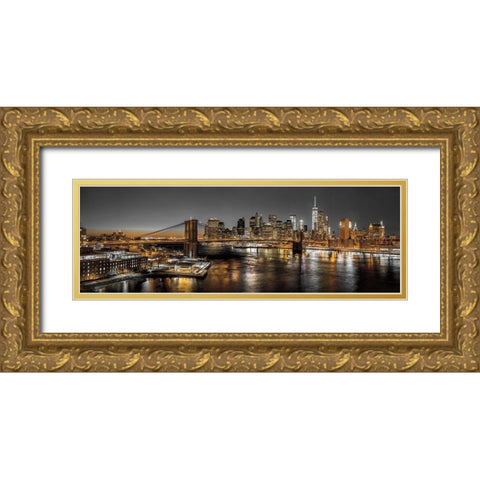 New York Panoramic Gold Ornate Wood Framed Art Print with Double Matting by Frank, Assaf