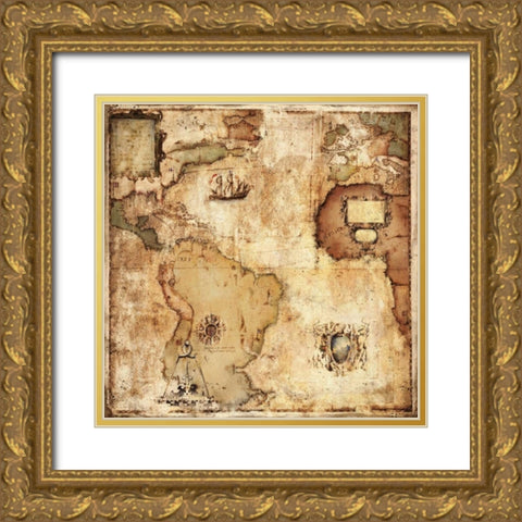 Map of Discovery Gold Ornate Wood Framed Art Print with Double Matting by Panossian, Paul