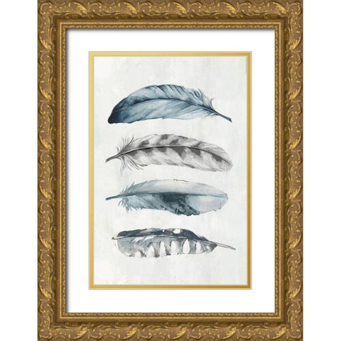 Indgio Feathers I Gold Ornate Wood Framed Art Print with Double Matting by Watts, Eva