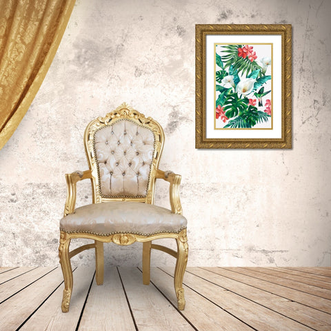 White Lillies Gold Ornate Wood Framed Art Print with Double Matting by Watts, Eva
