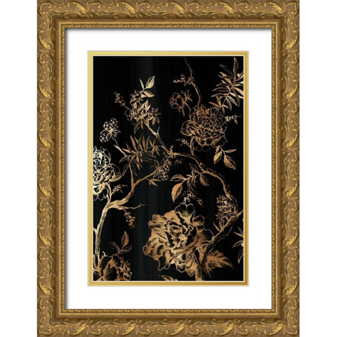 Dark Oriental Blooms Gold Ornate Wood Framed Art Print with Double Matting by Watts, Eva