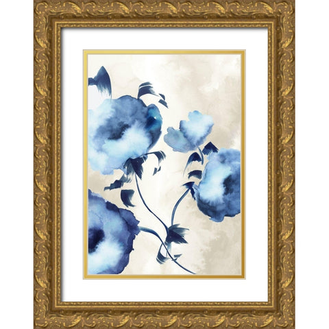 Silky Floral I Gold Ornate Wood Framed Art Print with Double Matting by Watts, Eva