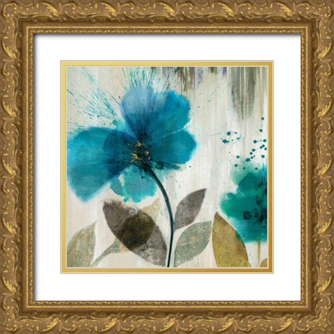 Teal Splash II - Mini Gold Ornate Wood Framed Art Print with Double Matting by Jensen, Asia