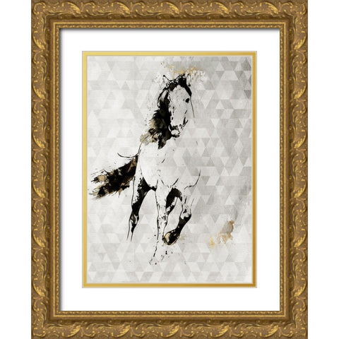 Wild Running Horse Gold Ornate Wood Framed Art Print with Double Matting by Orlov, Irena